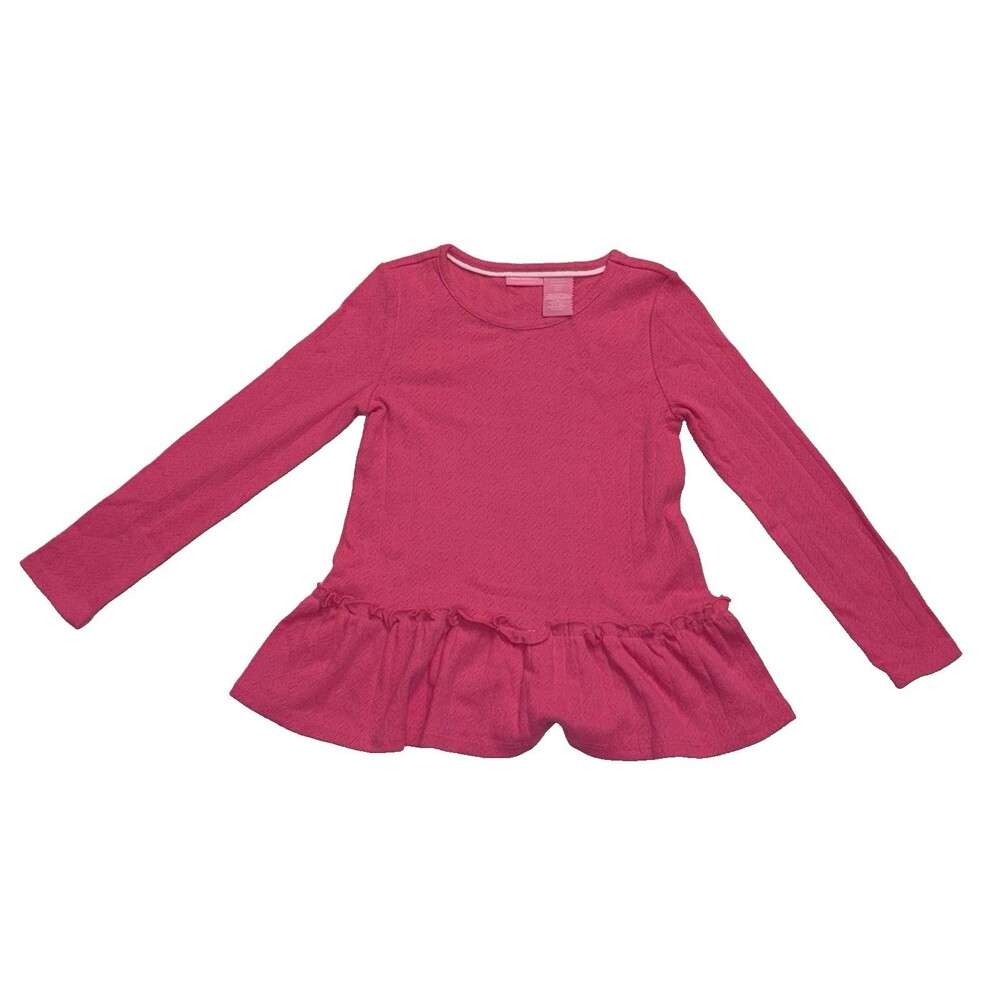 Isaac Mizrahi New York Size 5/6 Girls Long Sleeve Shirt Pink Tiered Ruffle